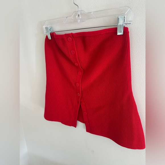 Abercrombie and Fitch ribbed red strapless button front top size medium - Picture 3 of 5